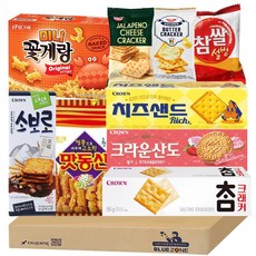 [블루존] 소소과자 9종 A세트 (참크래커+치즈샌드+크라운산도딸기+소보로+미니꽃게랑+맛동산+버터크래커+할라피뇨크래커+참쌀설병), 1개