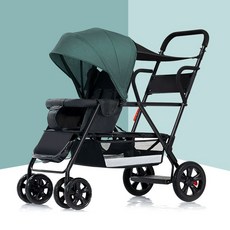 위크앤픽 연년생유모차 쌍둥이트라이크 트윈유모차, 0-7세 고무 앞뒤 좌석 다크그린 우천