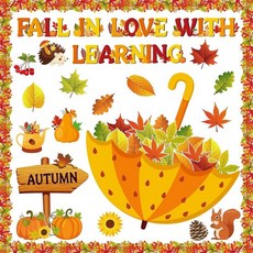 Hedeey 가을 게시판 장식 학습 교실 세트 단풍나무 잎 우산 호박 컷아웃 학교 사무실 가정 벽 추수감사절 198081 8584333263, 주황색