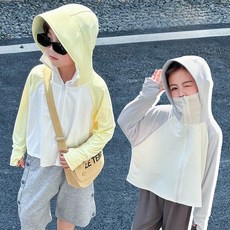 【Arbea】5-12歲兒童防曬外套衣夏天大帽簷透氣拼色冰感衣男女連帽防曬服【C17】