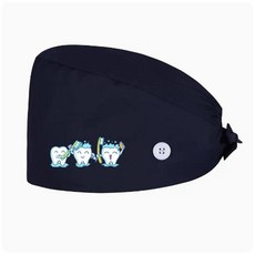 臺南出貨 手術室護士帽 可愛手術帽 女士廚房帽 男口腔醫生帽 化療護理帽 C F W, 1個, 黑色短髮3顆牙齒卡通圖案