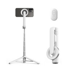 더아르엠 파워 착붙 접이식 블루투스 맥세이프 삼각대 셀카봉, 화이트, 1개