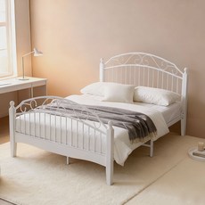 [리비니아] 클레어 철제 엔틱 침대 프레임 SS/Q + 7존 필로우탑 매트리스 포함 /방문설치, 화이트침대/그레이매트리스