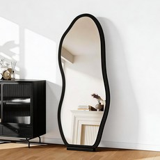 홈컴 스탠드 전신거울 비정형 대형 웨이브 인테리어 현관 거울 1600mm, 블랙