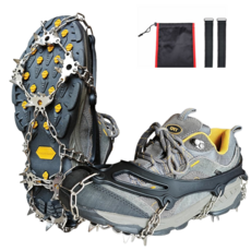 YACOODA 등산 아이젠 겨울 논스립 체인 28핀 등산화 커버 스탠 피크 빙판길 하이킹 눈길 미끄럼방지 체인, 블랙