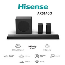 【eYe攝影】公司貨 Hisense 海信 AX5140Q 5.1 聲道 家庭劇院組 聲霸 Soundbar 環繞音響, 黑色, 1個