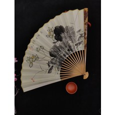 手繪荷塘清香圖 宣紙扇面 文玩摺扇, 如圖所示, 1個