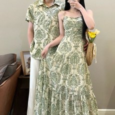 커플 시밀러룩 휴양지 신혼여행 원피스 반팔 바캉스 셔츠 하와이안 패밀리룩 드레스 웨딩촬영 긴팔