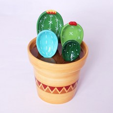 創意仙人掌陶瓷量勺 附底座, 1個, 4色勺波紋花盆