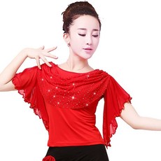 라인 댄스 상의 셔링 공연 무대의상 줌바 사교댄스 반팔