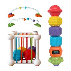 베베코지 아기 소근육 발달 장난감 도형 끼우기 고리, 1개, 레인보우
