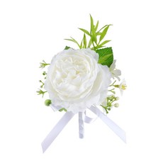 奧斯汀玫瑰珍珠胸花 手腕花 婚禮手工配件, 白色胸花, 1個
