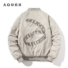 AOUGK 남여공용 자수 항공점퍼 추동 자수배색 면패딩 항공점퍼 루즈핏 캐쥬얼 커플점퍼