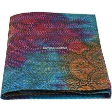 퀸/트윈/킹 핸드메이드 멀티 타이 다이 무지개 프린트 퀼팅 스크린 칸타 퀼트 침대 커버 스프레드 보헤미안 침구 담요 던지기 (90X108 인치), 90X108 인치