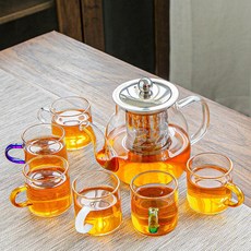 내열유리 우드핸들 거름망 내장 원터치 티메이커 겸용, ., 1L, 680ml 6개 6가지 색상