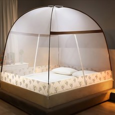 免安裝蒙古包蚊帳 家用兒童防掉床夏季拉鍊雙開門坐床紗帳, 樹林,1.5m床（寬150x長198x高10