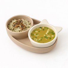 모니 실리콘 이유식 그릇 2구 흡착 트윈볼+캣볼, 1개, 밀크베이지