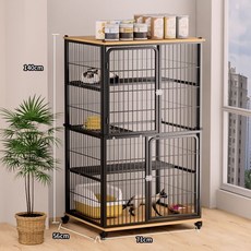 貓籠子貓別墅室內傢用貓房子貓窩小戶型貓咪小窩一體貓捨寵物籠子寵物籠 傢用籠子 籠 貓籠 貓屋, 1個, 黑色-貓籠-上下木板-方管平台-單籠