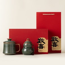 DFMEI 茶具套裝辦公杯銀行地產年會禮品陶瓷杯辦公杯中秋國慶員工伴手禮, 1個, 哥窯故宮水杯+茶葉罐(歡喜禮盒):如圖