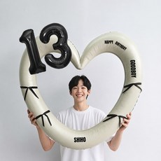 해피제이니 블랙 숫자 하트프레임 풍선 생일파티용품세트(프리레터링 시트지 포함) 포토존, 1세트, 13 크림하트