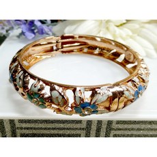 精品百貨 復古藍色玫瑰花工藝造型景泰藍手鐲 玫瑰金手環 時尚配件, 1個