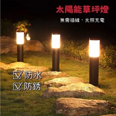 太陽能不銹鋼圓柱形戶外插地燈 玻璃層壓工藝 持續亮燈8-10小時 圓柱形草坪燈 庭院燈, 黑色,白光