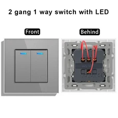 novski 크리스탈 강화 유리 패널 1구 1방향 2방향 2구 LED 표시기 16A 250V가 있는 벽 스위치, 01 EU, 01 110  240 V, 10 grey 2 gang 1way