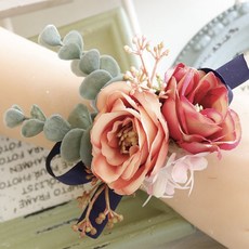 結婚胸花手腕花系列：婚禮胸花、嘉賓胸花 多款設計可選, 1個, 復古紅6號手腕花