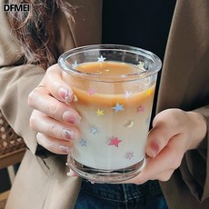 DFMEI 夢幻彩色星星玻璃杯ins風高顏值牛奶杯少女心水杯子咖啡杯, 1個
