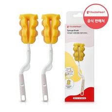 더블하트 모유실감 논스크래치 젖병 스펀지 브러시, 노랑, 2개