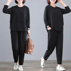 TKX 투피스 운동복세트 중년여성 봄가을 캐주얼 상하의 편안한 면 소재 빅사이즈 K87