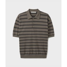 브랜디드 BRANDED HARD TWIST EASY POLO KNIT TAUPE GRAY STRIPE