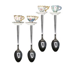 Sugar Cloud 玫瑰杯匙組 4入/組，不鏽鋼咖啡攪拌匙，精緻玫瑰造型下午茶甜點匙，送禮首選, 多色, 1個, 單品