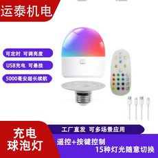 臺灣出貨 USB可充電磁吸燈泡RGB帶遙控燈泡無綫床頭臺燈壁燈氛圍小夜燈, RGB款-5000毫安充電球泡