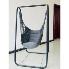 브래킷 해먹 접이식 흔들 의자 실내용 카페 침실 스윙체어, A. 블랙스탠드+다크그레이