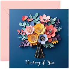 Thinking OF 오브 You Cards - 종이 컷 꽃 부케 아트 파스텔 컬러 감사 인사말 카드 여성 친구 자매 BFF 딸용 없음 3D 디자인 동정 미안 사별