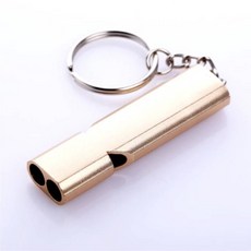 戶外求生哨 多功能緊急求援哨子 鋁合金雙孔高頻哨 單孔鋁合金哨小款大款便攜設計 三孔高音塑膠哨 溫度計指南針四合一工具哨, 鋁合金雙頻高音求生哨｜金色, 1個