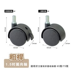 艾蜜莉折疊收納櫃 1.5吋 萬向輪配件 (適用45/55寬), 1個, 1.5吋輪子組_粗桿（適用65寬/75寬