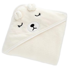 嬰兒連帽浴巾 珊瑚絨動物造型斗篷浴巾, 白色小熊, 1個