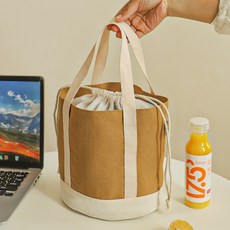 AREEZEN 보온보냉 도시락가방 직장인 넉넉한 런치백 피크닉 캔버스 방수 예쁜 보냉백, 브라운, 1개