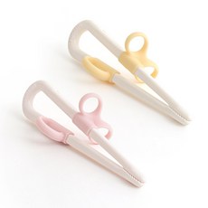 탁가온 왼손용 유아젓가락 2P 18개월이상, 1세트, 옐로우/핑크