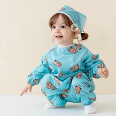 아이레빗 국내생산 아기 유아 미술가운 방수 전신 문센 촉감놀이 모래놀이, 큐트베어 민트