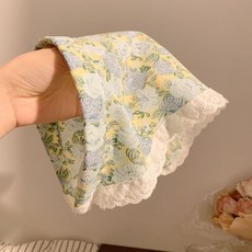 田園風碎花蕾絲頭巾髮箍一體女款，包頭三角巾，夏季百搭髮飾