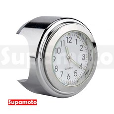 Supamoto 車把時鐘溫度計-A (通用/改裝/機車/重機/時間/溫度計/重機/檔車/手錶), 1個, 時間表-銀殼-白面