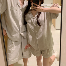 미니뮤즈 홈커밍 데일 스트라이프 여성 남성 반팔 커플용 잠옷 세트