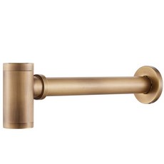 全銅仿古入牆式P管排水管：防臭防蟲、金色/黑色、適用於臉盆洗手檯, 銅原色