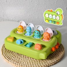 智益玩具 貓貓按鈕彈出式玩具 嬰兒早教 數字認知 手眼協調 開關盒遊戲, 1個, 躲貓貓恐龍