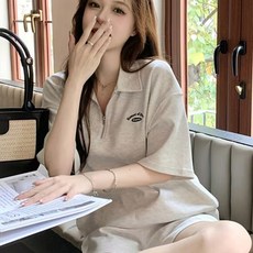 寬鬆有領短袖T恤 + 高腰短褲運動套裝｜透氣吸汗｜健身房穿搭｜POLO衫 a0112