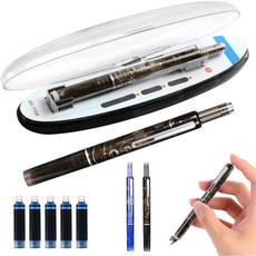 볼펜심 표준 G2 리필 프로텍티브메소드 만년필 리트랙터블 0.38mm 블루블랙 잉크 투명 배럴 포함 5개 교체 카트리지 누름식 파인 니브 세트 부드러운 필기 누수 없음 검은색, Black rod