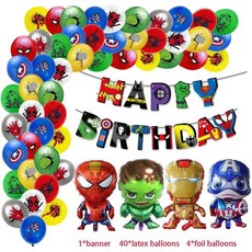 생일 파티 학예회 이벤트 할로윈 용품 어벤져스 풍선 스파이더맨 아이언맨 헐크 슈퍼 히어로 장식 식기 배너 배경, Other, 1Set V